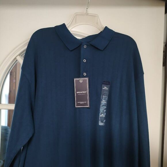 New Architect Orca Blue Black Luxury Textured Long Sleeve Polo Size Men's XXL - Picture 2 of 2